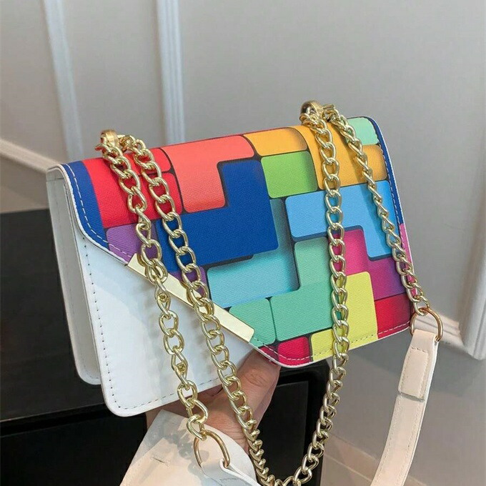 ミニ ファッション チェック柄 ショルダーバッグ、カラフルなチェーンストラップ、多機能コンパートメントとフラップカバー、レディース用ミニ ファッション チェック柄 ショルダーバッグ、カラフルなチェーン